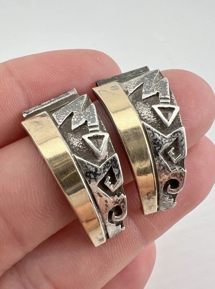 VTG NAVAJO STERLING SILVER & 14K YELLOW GOLD OVERLAY WOMEN'S WATCH TIPS (1 of 2)