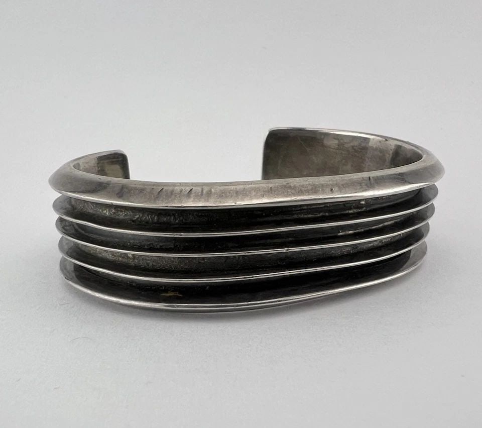VTG PERCY SPENCER CONTEMPORARY NAVAJO STERLING SILVER 5 ROW CUFF BRACELET 45G (1 of 2)