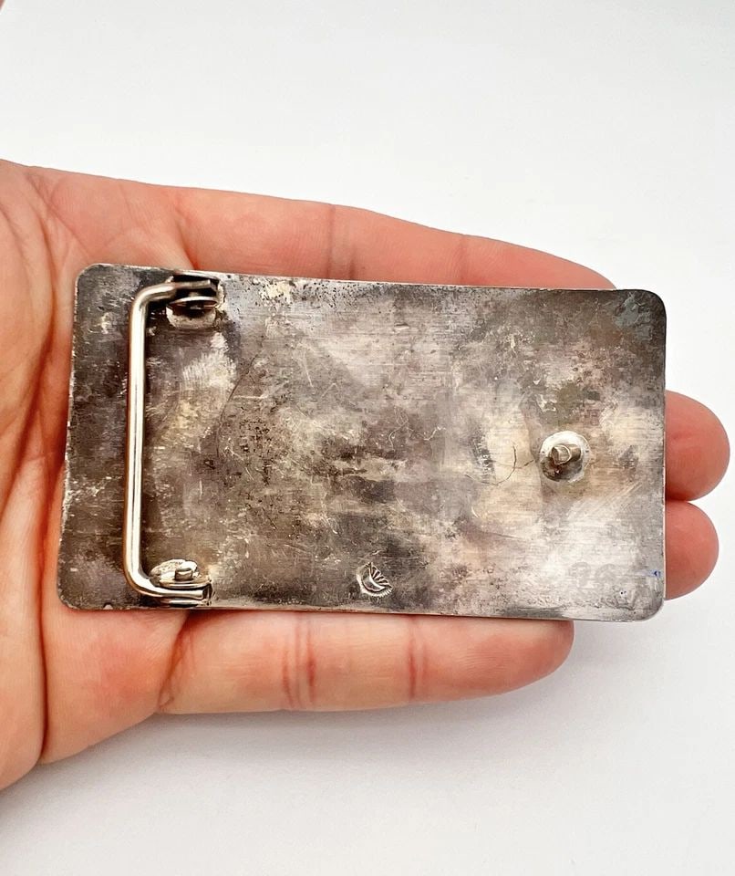 VINTAGE HOPI STERLING SILVER TRIBAL DESIGN OVERLAY BELT BUCKLE - SIGNED 3 3/8" (1 of 2)