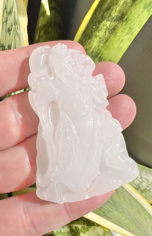 ANTIQUE CHINESE CARVED WEALTH GOD MUTTON FAT WHITE CELADON HETIAN JADE PENDANT (1 of 2)