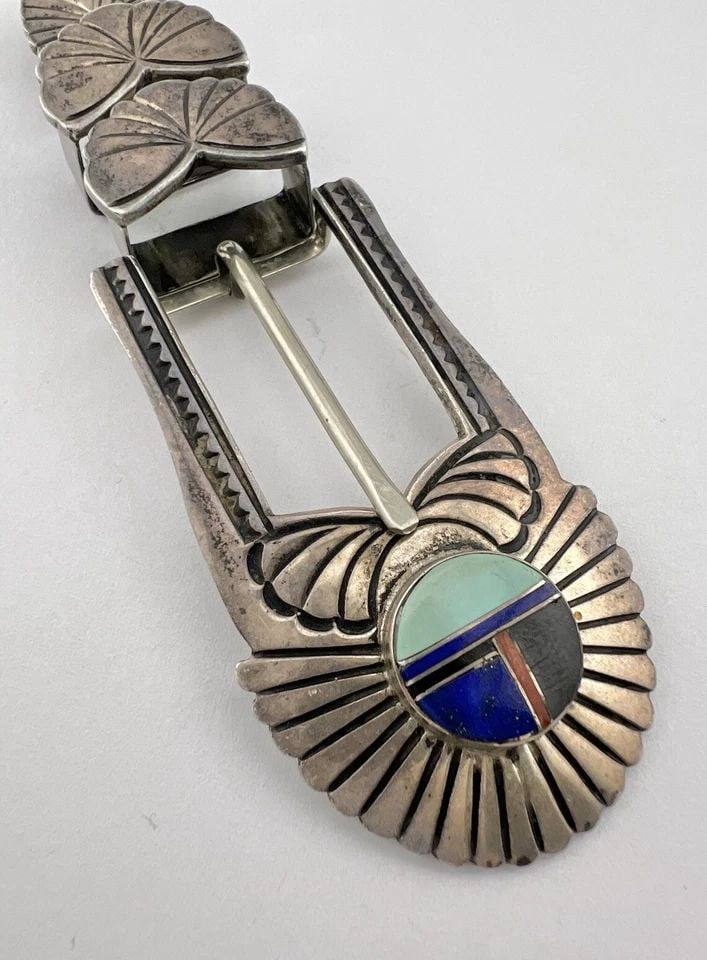 VINTAGE NAVAJO STERLING SILVER MULTI GEMSTONE STAMPED RANGER 4 PIECE BELT BUCKLE: VINTAGE NAVAJO STERLING SILVER MULTI GEMSTONE STAMPED RANGER 4 PIECE BELT BUCKLE Vintage Navajo Sterling Silver Multi Gemstone Stamped Ranger 4 Piece Belt Buckle Buckle Size: Just Under 1 1/2" Tall By