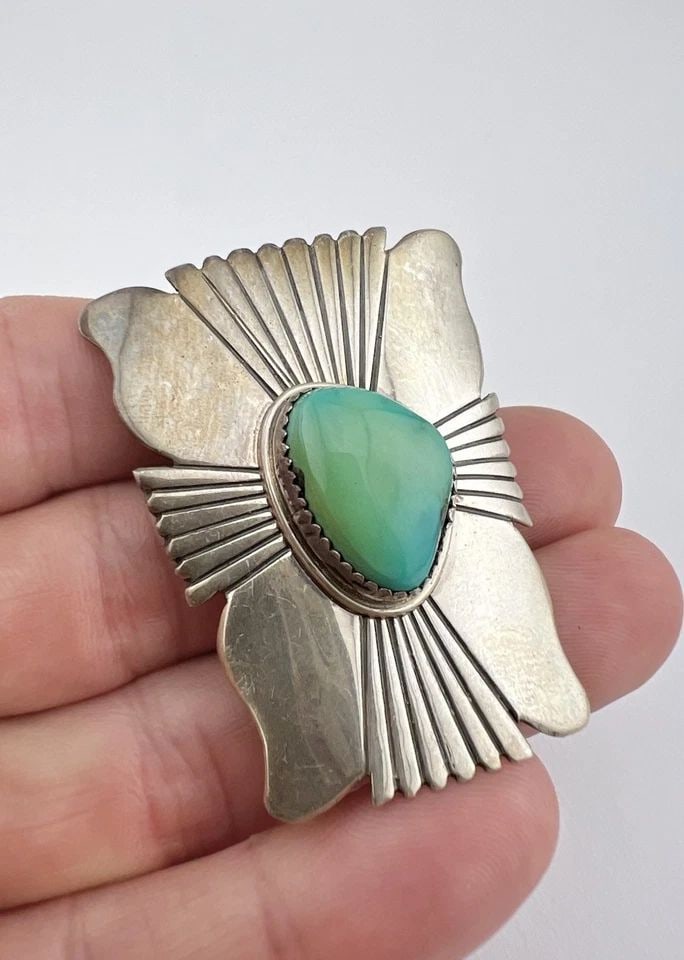 #2 - VTG WILL DENETDALE NAVAJO STERLING SILVER CARICO LAKE TURQUOISE BOLO TIE 2" (1 of 2)