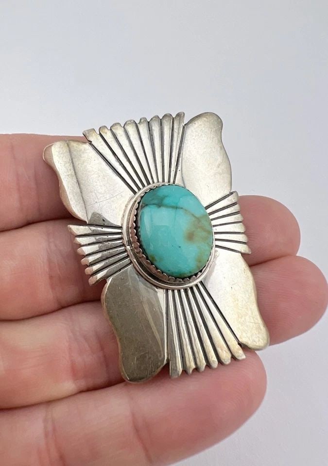 #3 - VTG WILL DENETDALE NAVAJO STERLING SILVER CARICO LAKE TURQUOISE BOLO TIE 2" (1 of 2)