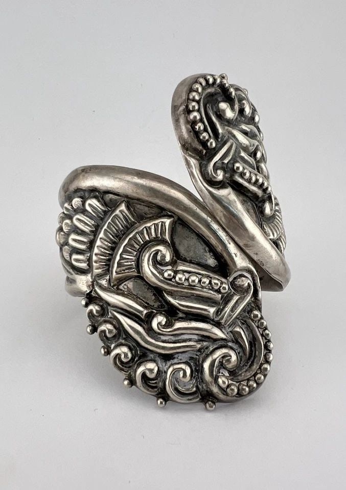 VTG 3" TAXCO MEXICO STERLING SILVER FLORAL SCROLL WIDE CLAMPER BRACELET 46.9G (1 of 2)