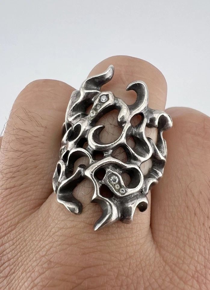GACKT DARTS GOTHIC PUNK BIKER STERLING SILVER LARGE FLAMES DESIGN MEN'S RING (1 of 2)