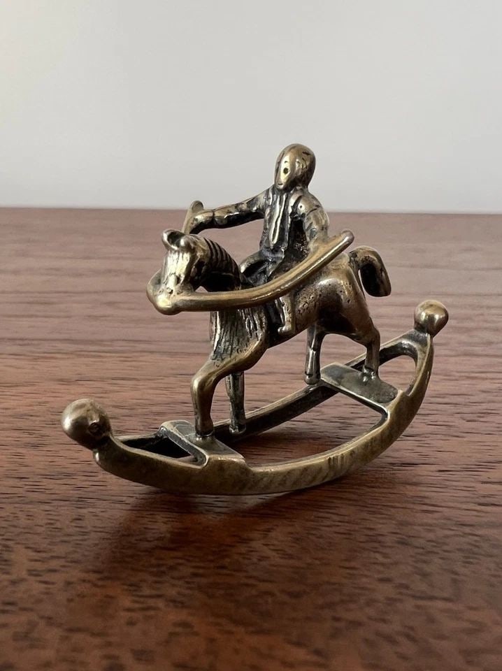ANTIQUE STERLING SILVER MINIATURE DOLLHOUSE 3D CHILD & ROCKING HORSE SCULPTURE (1 of 2)