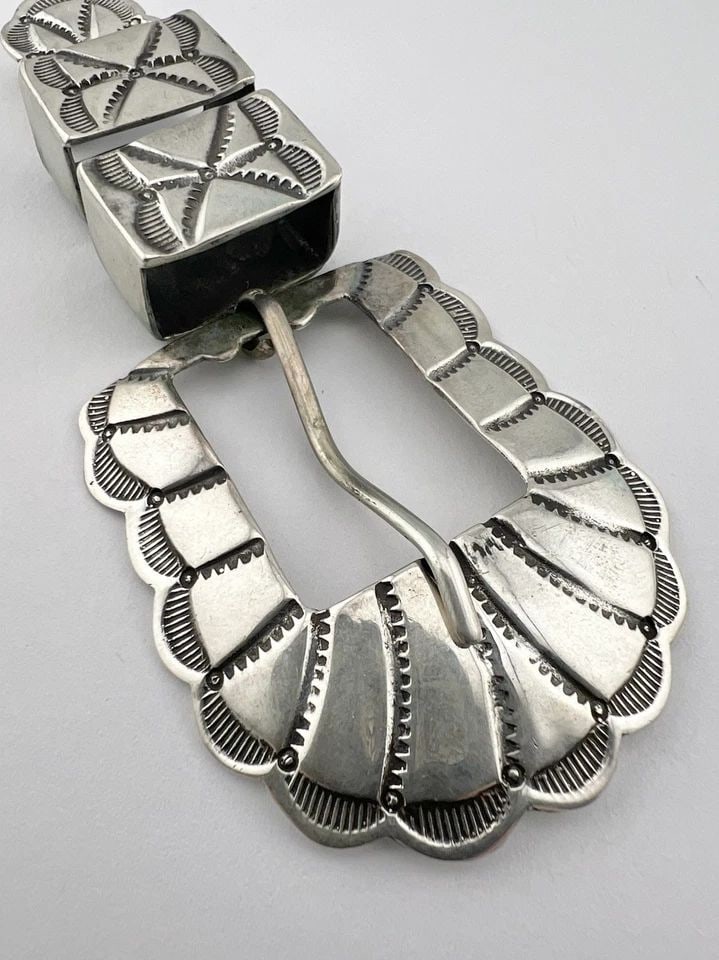VINTAGE NAVAJO STERLING SILVER DEEP STAMPED 4 PIECE RANGER BELT BUCKLE 45.1G (1 of 2)