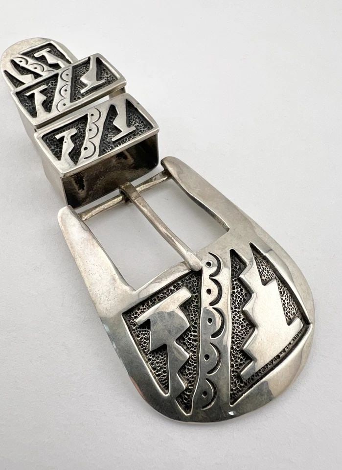 VTG NAVAJO STERLING SILVER DEEP STAMPED OVERLAY 4 PIECE RANGER BELT BUCKLE 36.5G (1 of 2)