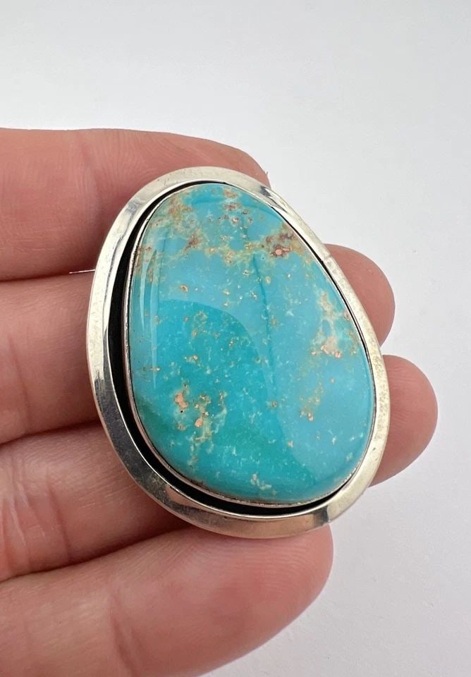 VTG DOUG ZACHARY NAVAJO STERLING SILVER CASTLE DOME TURQUOISE SHADOWBOX PENDANT (1 of 2)