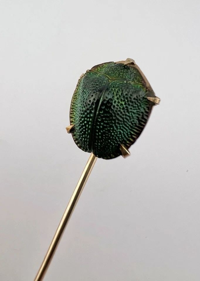 ANTIQUE VICTORIAN 14K GOLD EGYPTIAN SCARAB BEETLE INSECT STICK PIN BROOCH (1 of 2)
