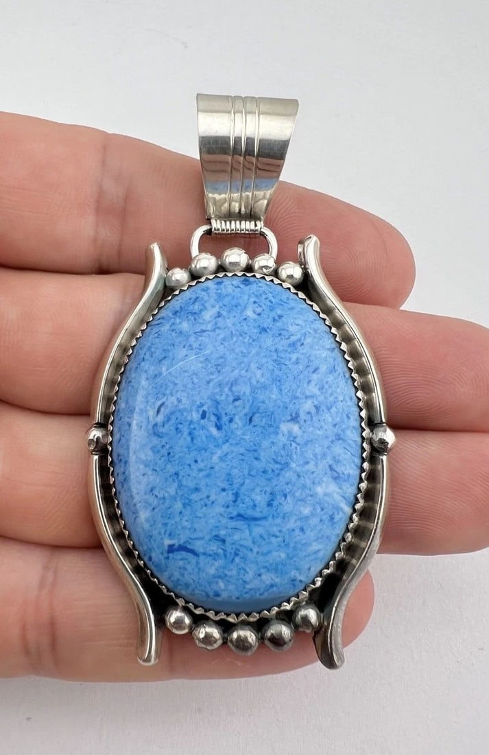 VTG RUNNING BEAR NAVAJO STERLING SILVER DENIM BLUE LAPIS LAZULI PENDANT 2 7/8" (1 of 2)