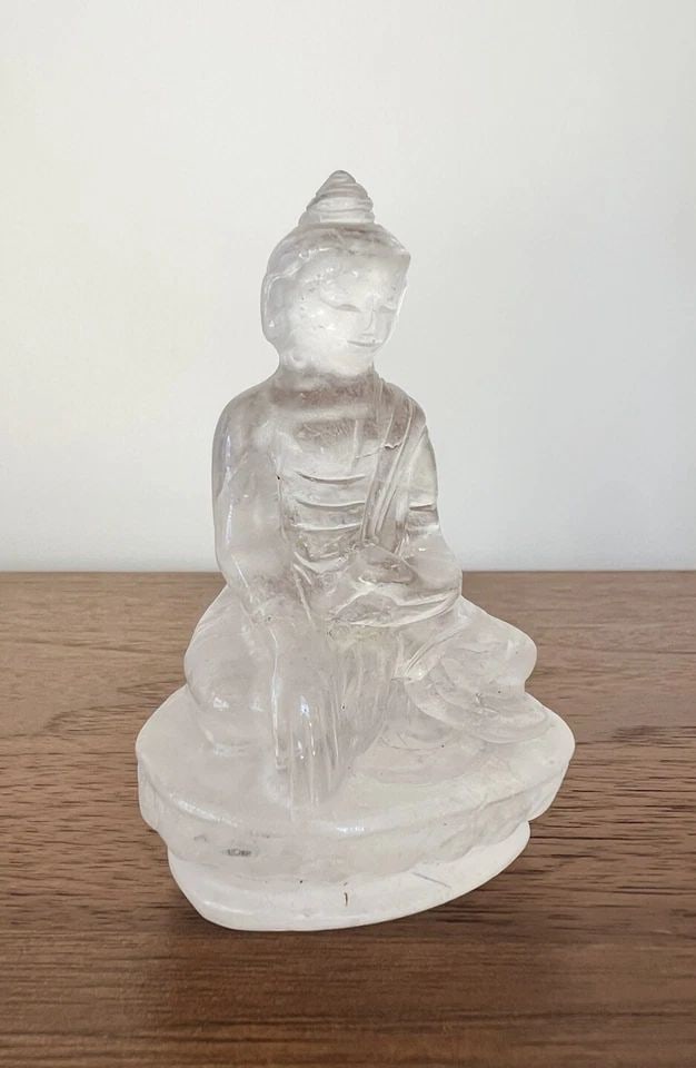 ANTIQUE OLD CHINESE CARVED ROCK CRYSTAL CARVING BUDDHA STATUE 3 3/8" (1 of 2)