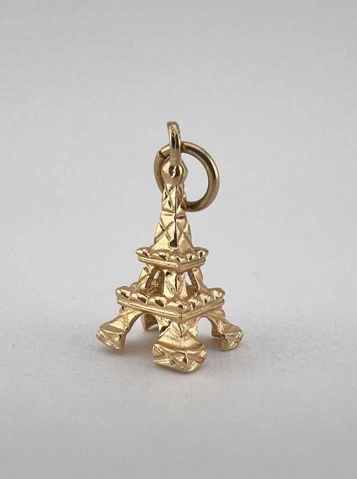 VINTAGE 14K YELLOW GOLD 3D EIFFEL TOWER PARIS CHARM PENDANT 5/8" - 0.8G (1 of 2)