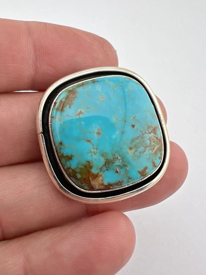 VTG DOUG ZACHARY NAVAJO STERLING SILVER ROYSTON TURQUOISE SHADOWBOX PENDANT (1 of 2)