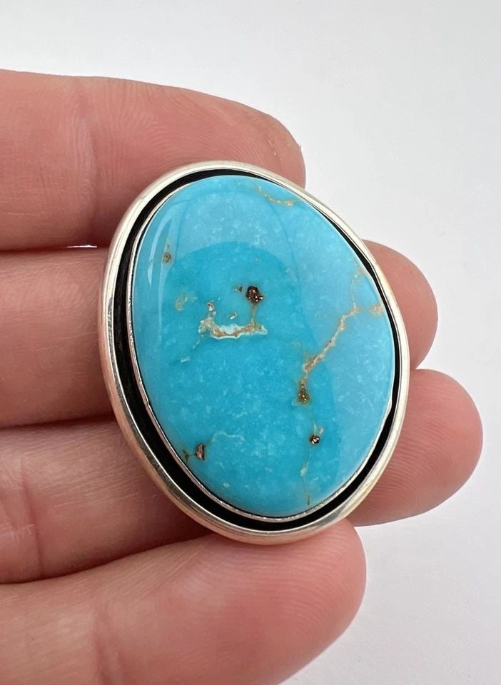 VTG DOUG ZACHARY NAVAJO STERLING SILVER CASTLE DOME TURQUOISE SHADOWBOX PENDANT: VTG DOUG ZACHARY NAVAJO STERLING SILVER CASTLE DOME TURQUOISE SHADOWBOX PENDANT Vtg Doug Zachary Navajo Sterling Silver Castle Dome Turquoise Shadowbox Oval Pendant Size: About 1 1/2" Tall by Just Und