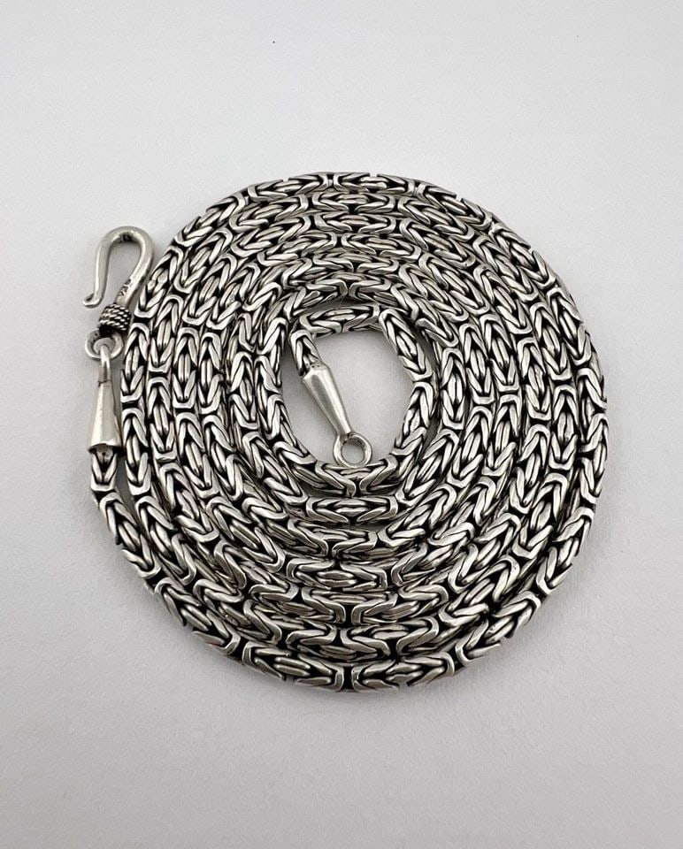 VINTAGE THAI / BALI STERLING SILVER 2.5MM BYZANTINE HOOK NECKLACE 32" - 29.8G (1 of 2)