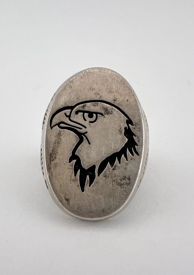 HUGE VTG NAVAJO STERLING SILVER INGOT STAMPED EAGLE HEAD BIKER MEN'S RING 24.1G: HUGE VTG NAVAJO STERLING SILVER INGOT STAMPED EAGLE HEAD BIKER MEN'S RING 24.1G HUGE Vtg Navajo Sterling Silver Ingot Stamped Eagle Head Biker Men's Ring 24.1g Ring Size: 11.25 - Can Be Re Sized Weigh