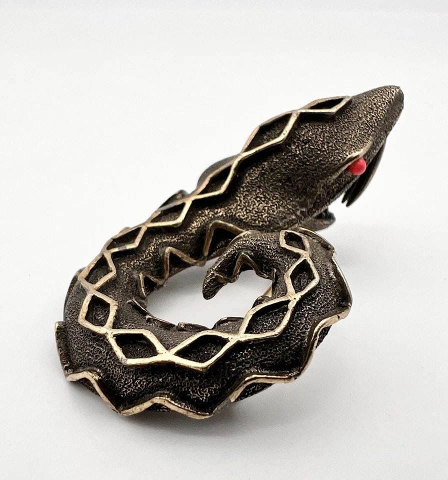 RARE VINTAGE HOBE CORAL RHINESTONES SNAKE SERPENT PIN BROOCH 2.5" (1 of 2)