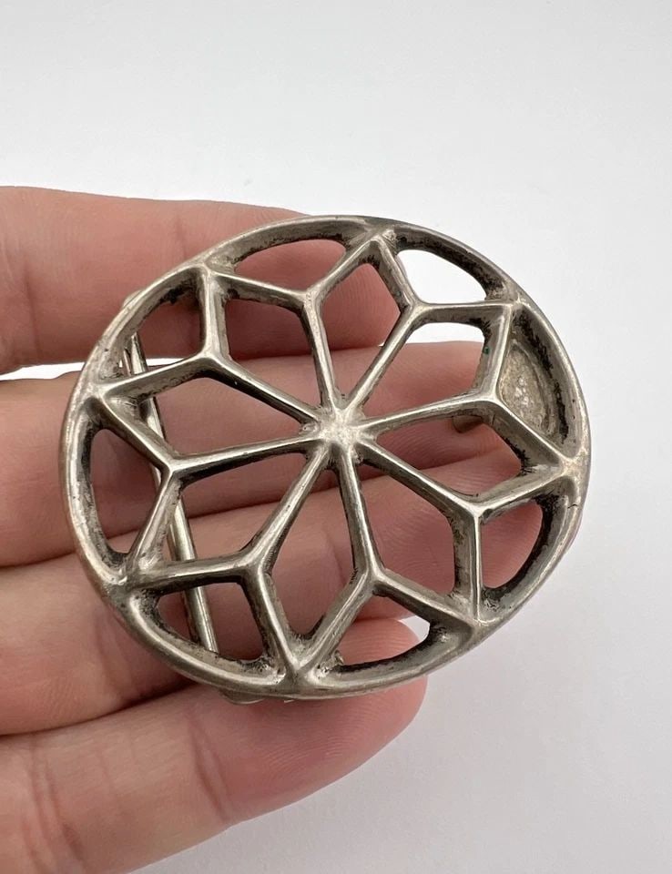 VTG NAVAJO SANDCAST STERLING SILVER STAR DESIGN WOMEN'S BELT BUCKLE 2 1/8"-24.5G (1 of 2)
