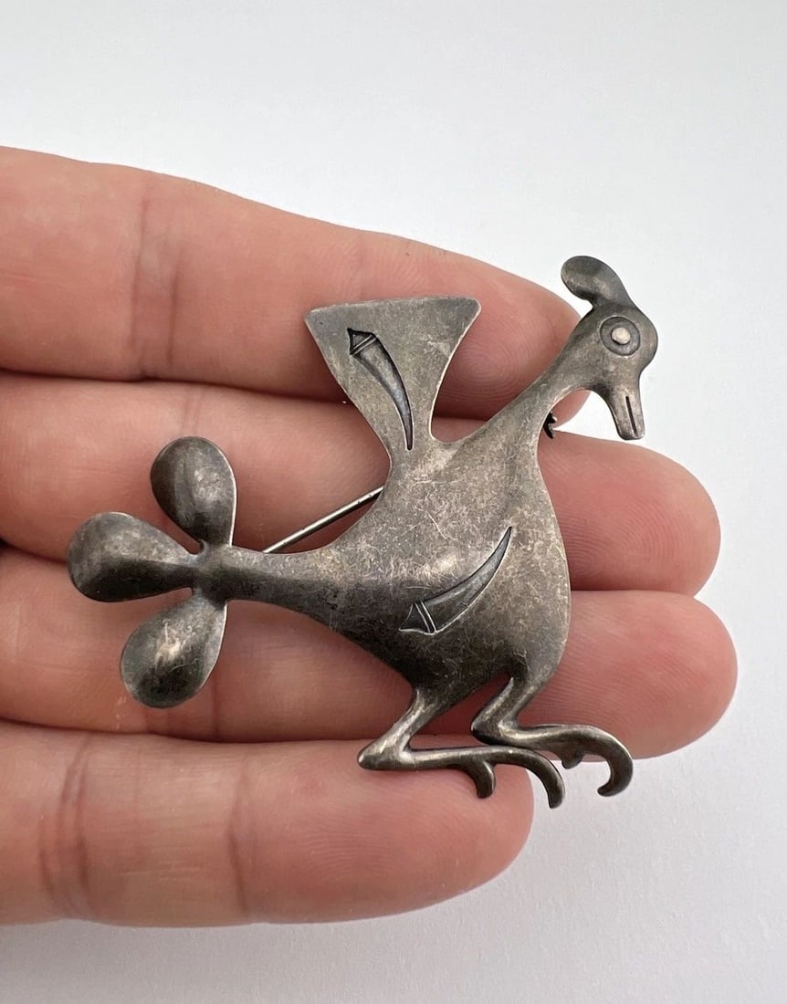 VINTAGE BELL TRADING POST STERLING SILVER STAMPED FIGURAL BIRD PIN BROOCH 2 1/8" (1 of 2)