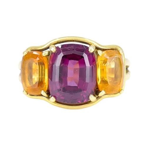 VERDURA 18K GOLD RUBELLITE AND MADEIRA CITRINE THREE STONE RING (1 of 2)