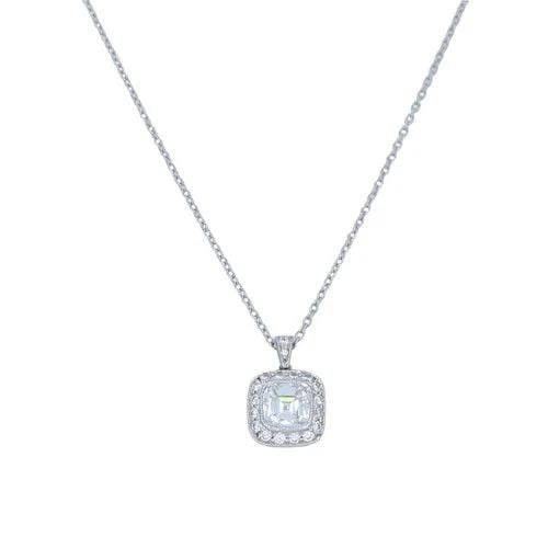 TIFFANY & CO. LEGACY PLATINUM DIAMOND PENDANT NECKLACE: TIFFANY & CO. LEGACY PLATINUM DIAMOND PENDANT NECKLACE KL AAOO Tiffany & Co. platinum cushion modified brilliant cut diamond pendant necklace, crafted as an estate Tiffany & Co. chain and pendant set.
