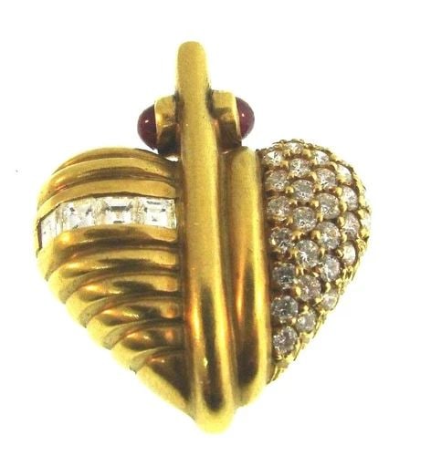 LOVE ME JUDITH RIPKA 18K YELLOW GOLD, DIAMOND & CABOCHON RUBY HEART PENDANT (1 of 2)