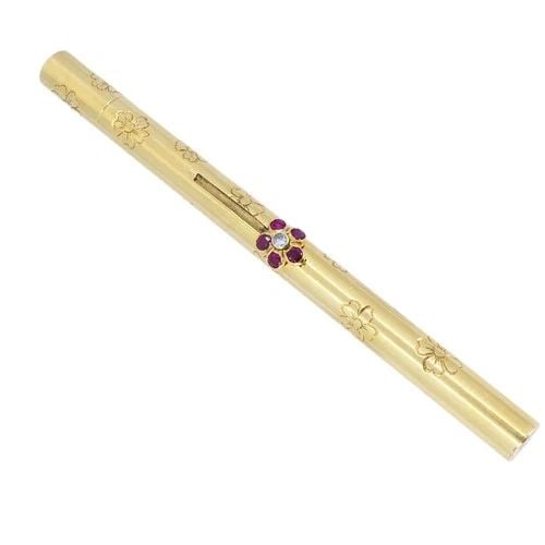 RETRO 1940S VAN CLEEF & ARPELS 14K GOLD RUBY POCKET MAKE-UP BRUSH (1 of 2)