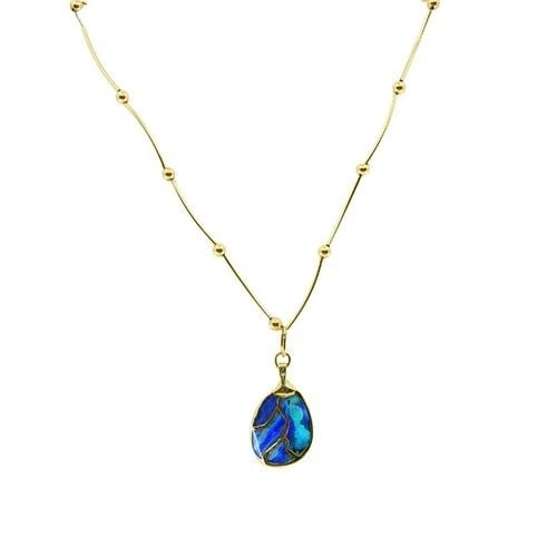 OPAL NECKLACE 14K GOLD COLLAR NECKLACE WITH BEADS: OPAL NECKLACE 14K GOLD COLLAR NECKLACE WITH BEADS DESIGNER: Unknown CIRCA: Late 20th Century MATERIALS: 14K Gold, 10K Gold GEMSTONE: Opal WEIGHT: 11.9 Grams MEASUREMENTS: Pendant - 13/16" x 1 1/4" Cha