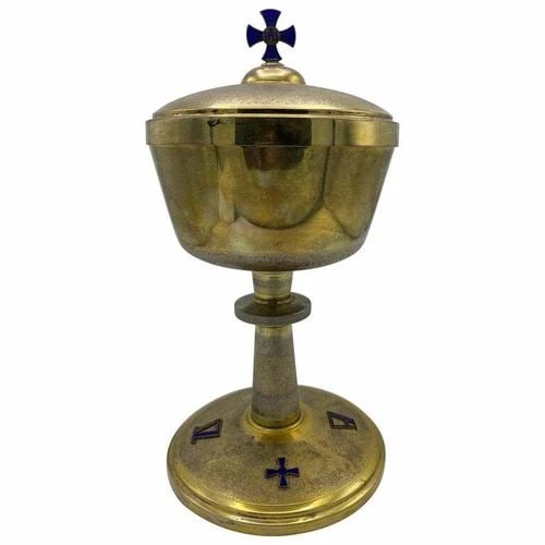 ANTIQUE CHALICE SILVER AND BLUE ENAMEL CUP WITH LID (1 of 2)