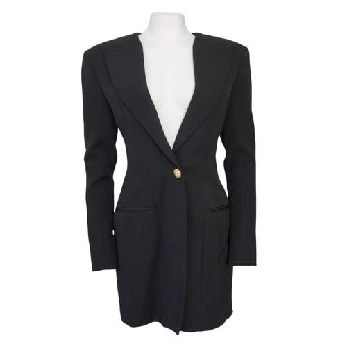 BALMAIN BLACK WOOL SINGLE BREASTED BLAZER MINI DRESS (1 of 2)