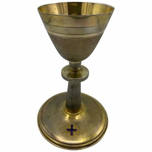 ANTIQUE SILVER CHALICE CUP WITH BLUE ENAMEL (1 of 2)