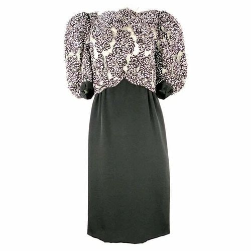VINTAGE MICHAEL NOVARESE BLACK AND WHITE SEQUIN SILK EVENING DRESS SIZE SMALL (1 of 2)