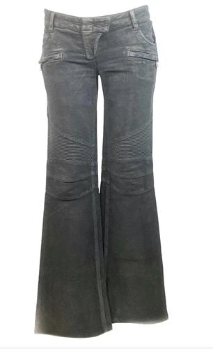 BALMAIN BLACK SUEDE FLARE JEANS PANT SIZE 40 (1 of 2)