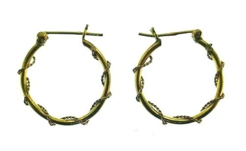 VINTAGE 14K YELLOW GOLD WOVEN ROPE MOTIF HOOP EARRINGS (1 of 2)