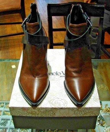 GIAMPAOLO VIOZZI BROWN & BLACK LEATHER BOOTS SIZE 39 W/BOX (1 of 2)