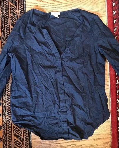 BARNEYS NEW YORK NAVY LINEN COTTON BLOUSE SIZE MEDIUM (1 of 2)
