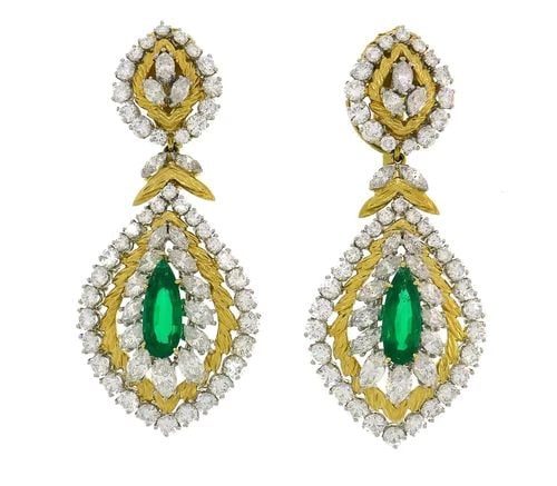 DAVID WEBB EMERALD DIAMOND GOLD EARRINGS DAY AND NIGHT: DAVID WEBB EMERALD DIAMOND GOLD EARRINGS DAY AND NIGHT VK INOOO/TROOO DAVID WEBB Emerald Diamond 18 karat Gold Day & Night Earrings Stunning Day & Night earrings created by David Webb in the 1980s. Fe