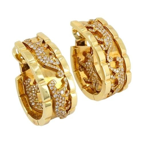 VINTAGE CARTIER WALKING PANTHERE 18K GOLD DIAMOND HOOP EARRINGS (1 of 2)
