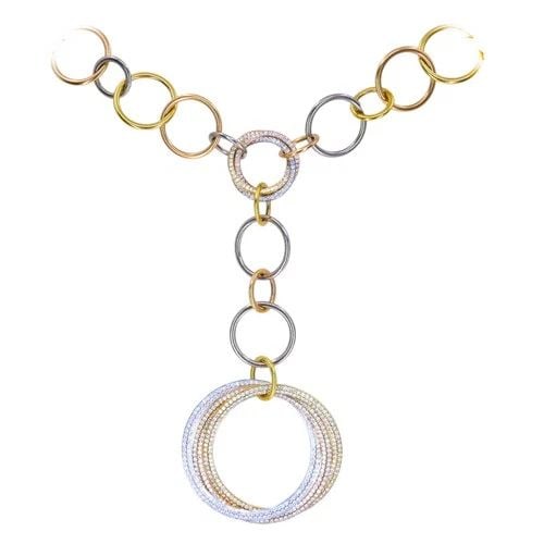 CARTIER TRINITY DIAMOND NECKLACE 18K GOLD ESTATE JEWELRY: CARTIER TRINITY DIAMOND NECKLACE 18K GOLD ESTATE JEWELRY VK UEOOO CARTIER 18 karat Gold Diamond Trinity Necklace This Cartier Trinity diamond necklace, crafted in 18k yellow, white, and rose gold is o
