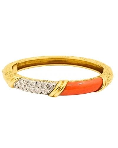 VINTAGE VAN CLEEF & ARPELS BRACELET GOLD CORAL DIAMOND BANGLE: VINTAGE VAN CLEEF & ARPELS BRACELET GOLD CORAL DIAMOND BANGLE NS UOOOO A vintage Van Cleef & Arpels bracelet, made of 18k gold, featuring coral and diamonds. A vivid coral segment framed by smooth gol