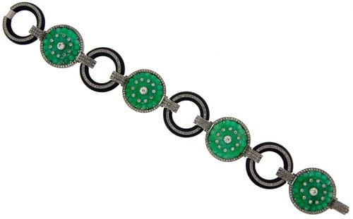 JADE BLACK ONYX DIAMOND PLATINUM BRACELET 1930S ART DECO (1 of 2)