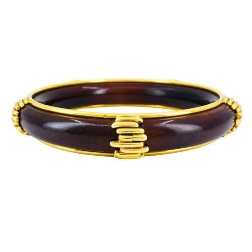 VINTAGE VAN CLEEF & ARPELS 18K GOLD WOOD BANGLE BRACELET ESTATE JEWELRY (1 of 2)