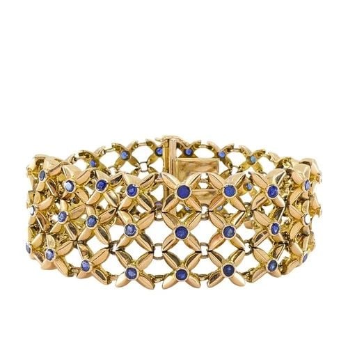 BOUCHERON 18K GOLD SAPPHIRE WIDE MESH BRACELET (1 of 2)