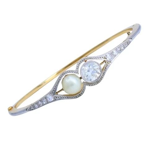 EDWARDIAN DIAMOND BRACELET PEARL GOLD PLATINUM FILIGREE PATTERN (1 of 2)