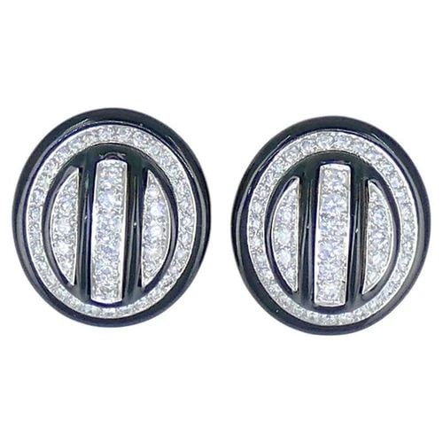 DAVID WEBB ENAMEL EARRINGS 18K GOLD PLATINUM DIAMOND VINTAGE ESTATE JEWELRY (1 of 2)