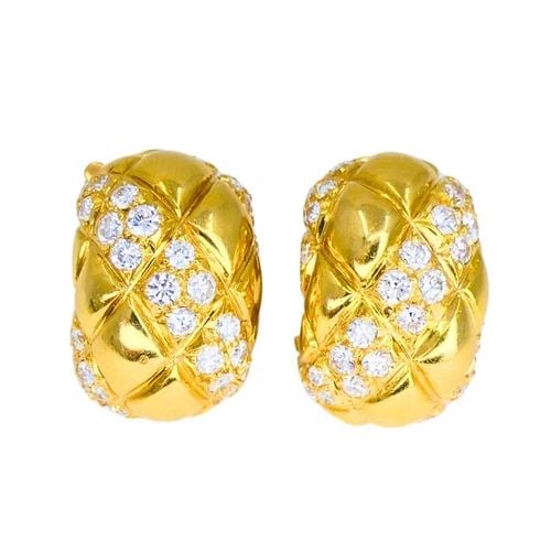 VAN CLEEF & ARPELS 18K GOLD DIAMOND HUGGIE EARRINGS ESTATE JEWELRY (1 of 2)