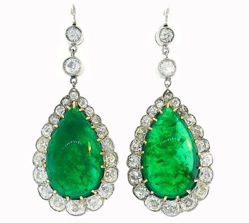VICTORIAN EMERALD DIAMOND GOLD DANGLE EARRINGS ANTIQUE (1 of 2)