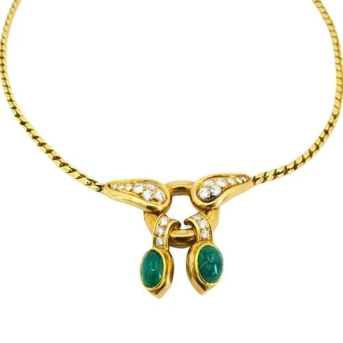 VINTAGE RENE BOIVIN 18K GOLD NECKLACE DIAMOND CABOCHON EMERALD ESTATE JEWELRY (1 of 2)