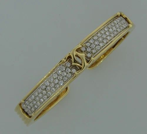 C.1980S CARTIER 2.34 CTS DIAMOND YELLOW GOLD BANGLE BRACELET C DE CARTIER SIGNED (1 of 2)